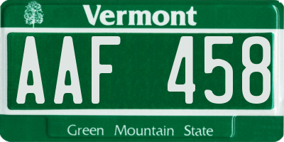 VT license plate AAF458