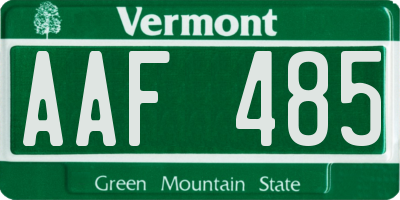 VT license plate AAF485