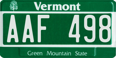 VT license plate AAF498