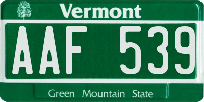 VT license plate AAF539