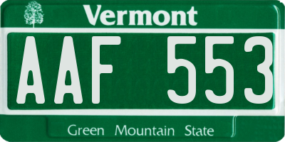 VT license plate AAF553