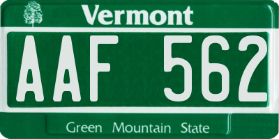 VT license plate AAF562