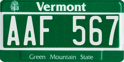 VT license plate AAF567