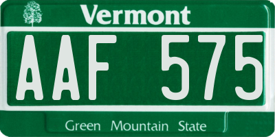 VT license plate AAF575