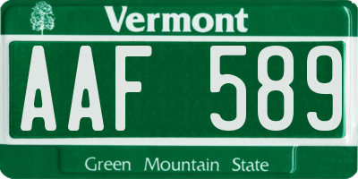 VT license plate AAF589