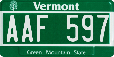 VT license plate AAF597