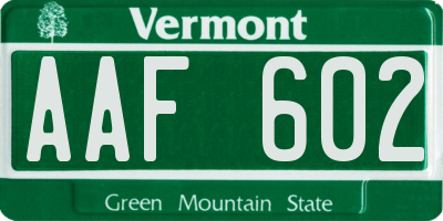 VT license plate AAF602