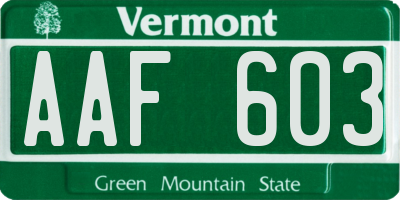 VT license plate AAF603