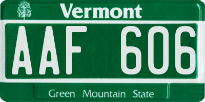 VT license plate AAF606