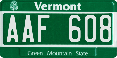 VT license plate AAF608