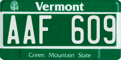 VT license plate AAF609