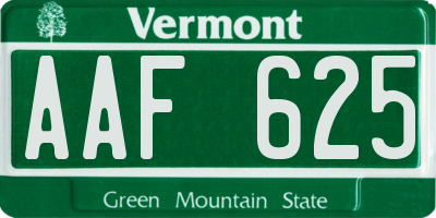 VT license plate AAF625