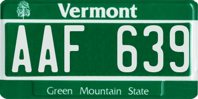 VT license plate AAF639