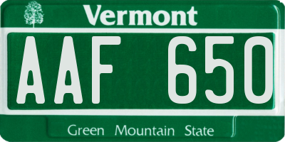 VT license plate AAF650