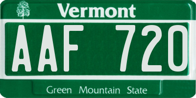 VT license plate AAF720