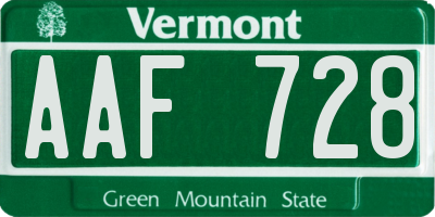 VT license plate AAF728