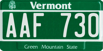 VT license plate AAF730