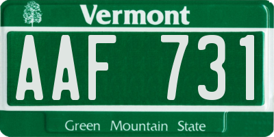 VT license plate AAF731