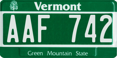 VT license plate AAF742