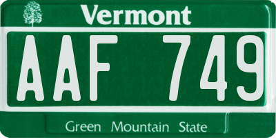 VT license plate AAF749