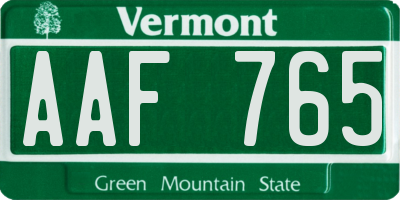 VT license plate AAF765