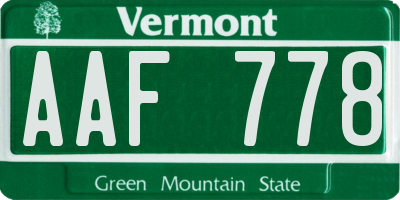 VT license plate AAF778