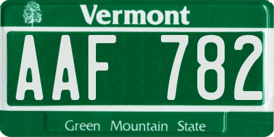 VT license plate AAF782