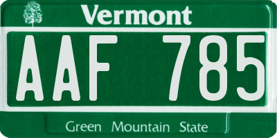 VT license plate AAF785