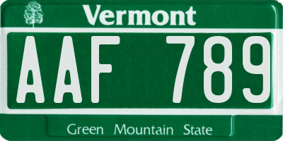 VT license plate AAF789