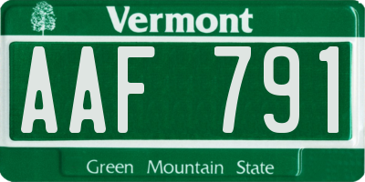 VT license plate AAF791