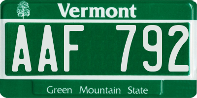 VT license plate AAF792