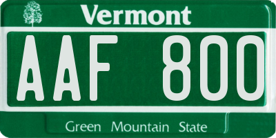 VT license plate AAF800