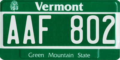 VT license plate AAF802