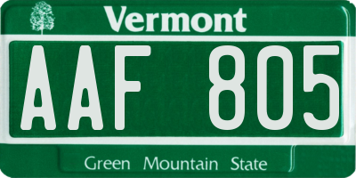 VT license plate AAF805