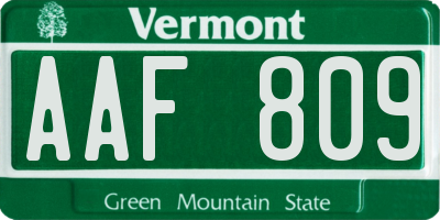 VT license plate AAF809