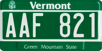 VT license plate AAF821