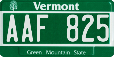 VT license plate AAF825