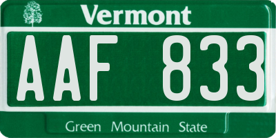 VT license plate AAF833
