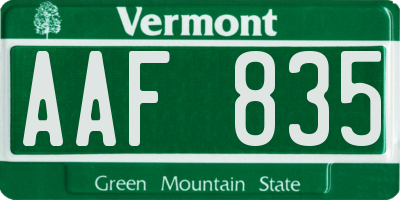 VT license plate AAF835