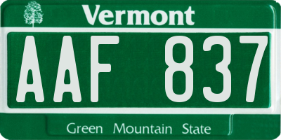 VT license plate AAF837