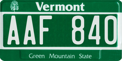 VT license plate AAF840