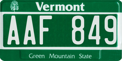 VT license plate AAF849