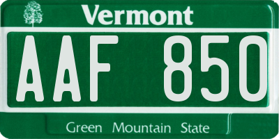 VT license plate AAF850