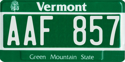 VT license plate AAF857