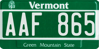 VT license plate AAF865