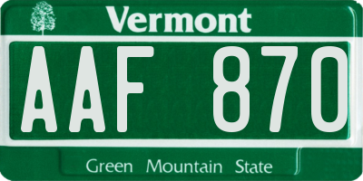 VT license plate AAF870