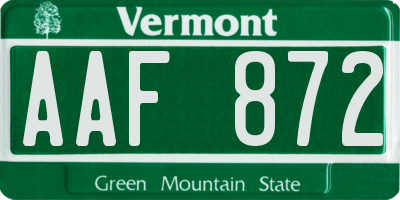 VT license plate AAF872