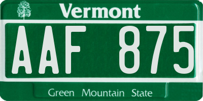 VT license plate AAF875