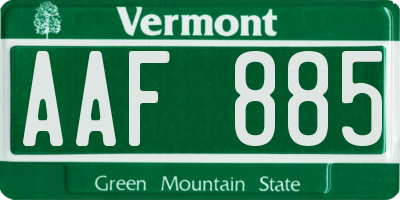 VT license plate AAF885