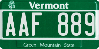 VT license plate AAF889